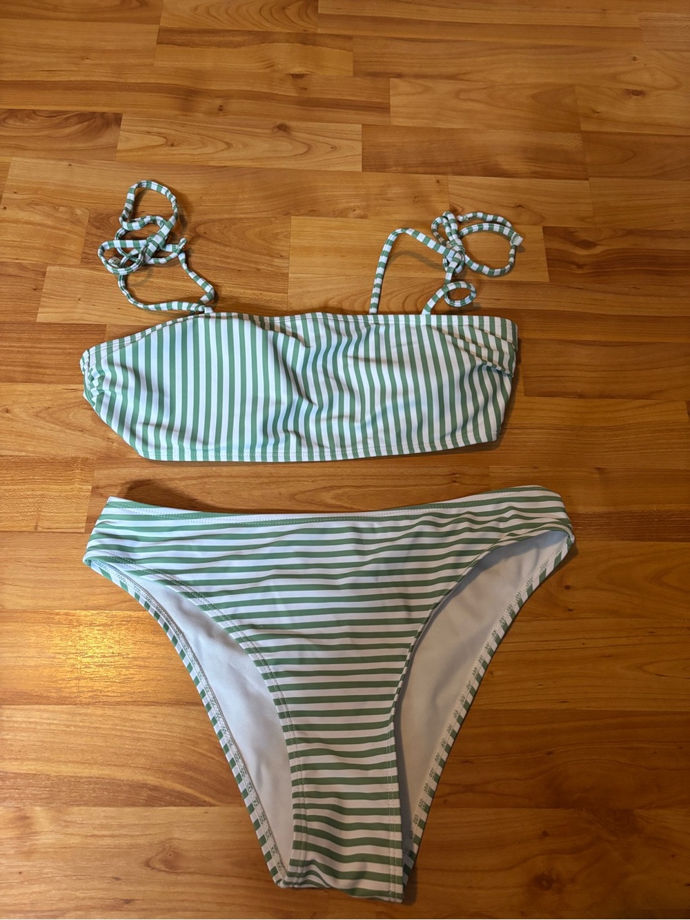 Ardene Green and White Striped Bandeau Bikini